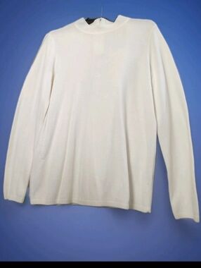 Kim Rogers Sweater Women Ivory Acrylic Crew Neck With Zipper at Back  Large